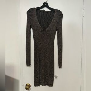 BCBGMaxazria Black and Gold Knit Long Sleeve Body-con Dress